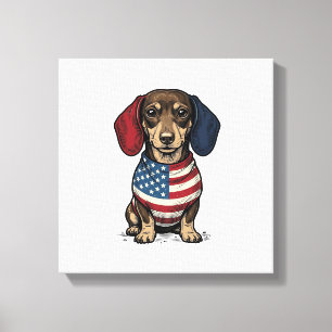 Patriottische Dachshund Vintage Gravure Vector Ont Canvas Afdruk