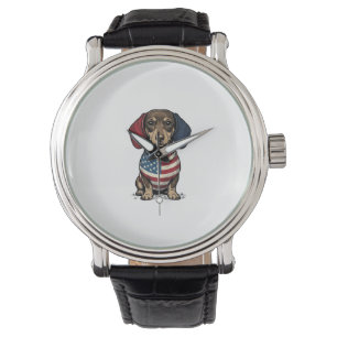 Patriottische Dachshund Vintage Gravure Vector Ont Horloge