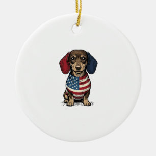 Patriottische Dachshund Vintage Gravure Vector Ont Keramisch Ornament