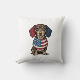 Patriottische Dachshund Vintage Gravure Vector Ont Kussen