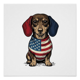 Patriottische Dachshund Vintage Gravure Vector Ont Perfect Poster