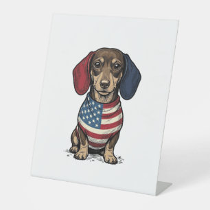 Patriottische Dachshund Vintage Gravure Vector Ont Reclamebord Met Voetstuk