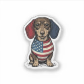 Patriottische Dachshund Vintage Gravure Vector Ont Sticker (Voorkant)