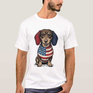 Patriottische Dachshund Vintage Gravure Vector Ont T-shirt