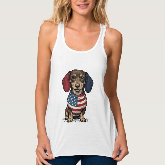 Patriottische Dachshund Vintage Gravure Vector Ont Tanktop (Voorkant)