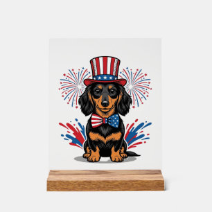 Patriottische Dachshund-Vuurwerk Vintage Vector Ku Acryl Bord