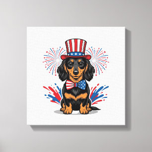 Patriottische Dachshund-Vuurwerk Vintage Vector Ku Canvas Afdruk