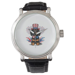 Patriottische Dachshund-Vuurwerk Vintage Vector Ku Horloge