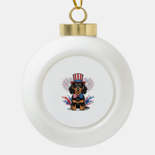 Patriottische Dachshund-Vuurwerk Vintage Vector Ku Keramische Bal Ornament