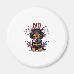 Patriottische Dachshund-Vuurwerk Vintage Vector Ku Magneet
