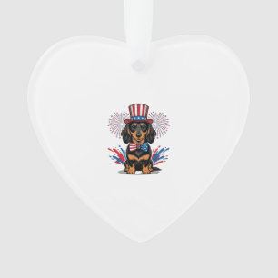Patriottische Dachshund-Vuurwerk Vintage Vector Ku Ornament