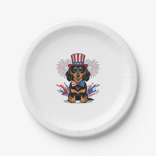 Patriottische Dachshund-Vuurwerk Vintage Vector Ku Papieren Bordje