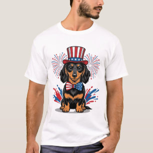 Patriottische Dachshund-Vuurwerk Vintage Vector Ku T-shirt
