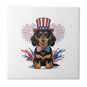 Patriottische Dachshund-Vuurwerk Vintage Vector Ku Tegeltje