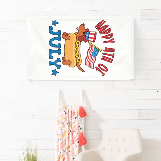 Patriottische Dachshund Wiener Dog Vierde juli Spandoek (Insitu)