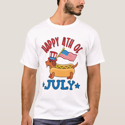 Patriottische Dachshund Wiener Dog Vierde juli T-shirt (Voorkant)