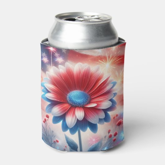 Patriottische Daisy en Amerikaanse Vlag Onafhankel Blikjeskoeler (Blikje Voorkant)
