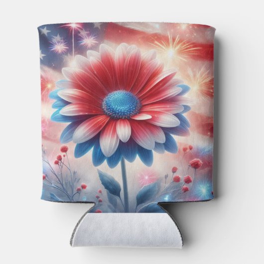 Patriottische Daisy en Amerikaanse Vlag Onafhankel Blikjeskoeler (Achterkant)