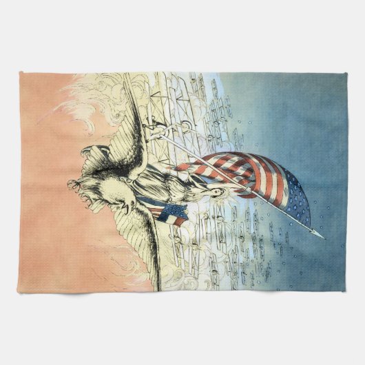  patriottische dame, Eagle met Amerikaanse vlag Theedoek (Horizontaal)