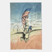 patriottische dame, Eagle met Amerikaanse vlag Theedoek (Verticaal)