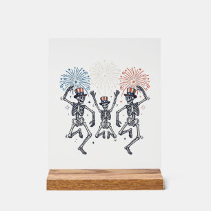 Patriottische Dansende Skelet Vuurwerk Vintage T-s Acryl Bord