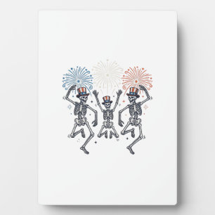 Patriottische Dansende Skelet Vuurwerk Vintage T-s Fotoplaat