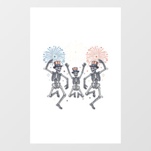 Patriottische Dansende Skelet Vuurwerk Vintage T-s Raamsticker