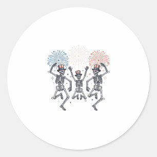 Patriottische Dansende Skelet Vuurwerk Vintage T-s Ronde Sticker