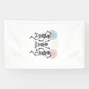 Patriottische Dansende Skelet Vuurwerk Vintage T-s Spandoek