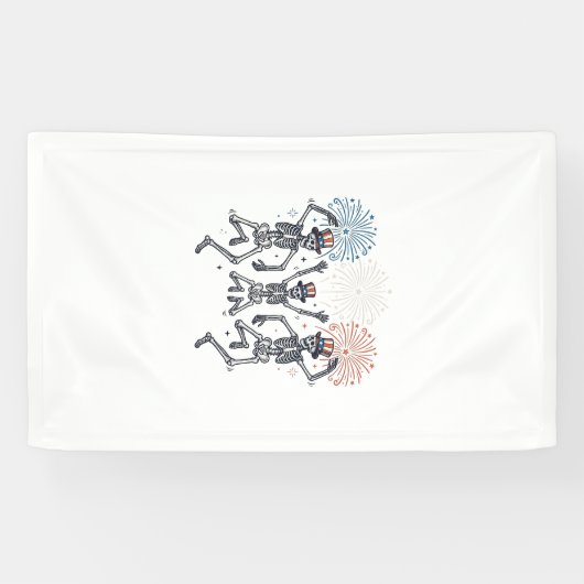 Patriottische Dansende Skelet Vuurwerk Vintage T-s Spandoek (Horizontaal)