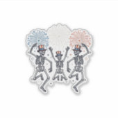 Patriottische Dansende Skelet Vuurwerk Vintage T-s Sticker (Voorkant)