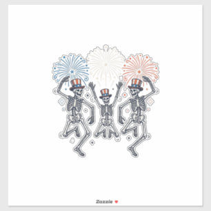 Patriottische Dansende Skelet Vuurwerk Vintage T-s Sticker