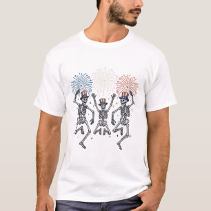 Patriottische Dansende Skelet Vuurwerk Vintage T-s T-shirt