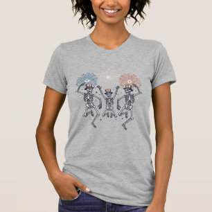 Patriottische Dansende Skelet Vuurwerk Vintage T-s T-shirt