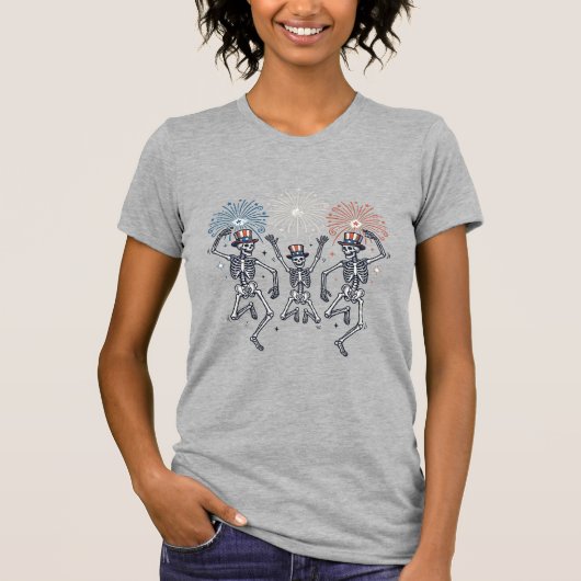 Patriottische Dansende Skelet Vuurwerk Vintage T-s T-shirt (Voorkant)