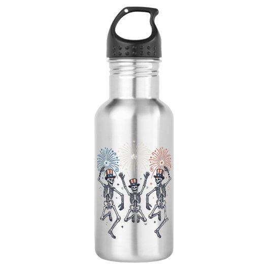 Patriottische Dansende Skelet Vuurwerk Vintage T-s Waterfles (Voorkant)