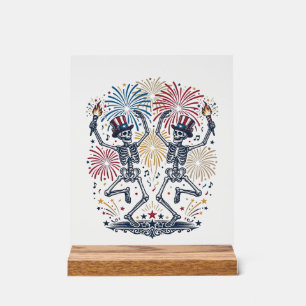Patriottische Dansende Skeletten Vuurwerk 4 juli  Acryl Bord