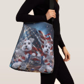 Patriottische Dansende Witte Miniatuur Schnauzers Crossbody Tas (Dichtbij)