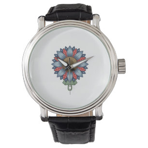 Patriottische Denim Zonnebloem Ornament Vintage Horloge