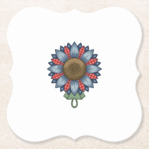 Patriottische Denim Zonnebloem Ornament Vintage Kartonnen Onderzetters