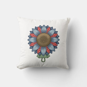 Patriottische denim zonnebloem ornament vintage kussen