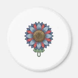 Patriottische Denim Zonnebloem Ornament Vintage Magneet