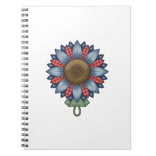 Patriottische Denim Zonnebloem Ornament Vintage Notitieboek