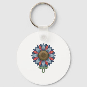 Patriottische Denim Zonnebloem Ornament Vintage Sleutelhanger