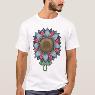 Patriottische Denim Zonnebloem Ornament Vintage T-shirt