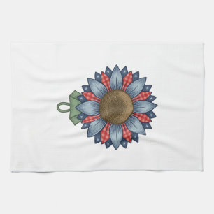 Patriottische Denim Zonnebloem Ornament Vintage Theedoek