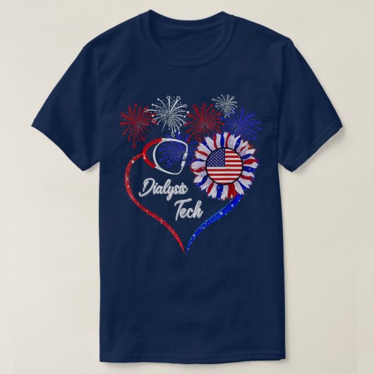 Patriottische dialyse Tech American Flag Sunflower T-shirt (Design voorkant)