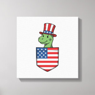 Patriottische Dinosaur Pocket Vintage Shirt Ontwer Canvas Afdruk
