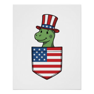 Patriottische Dinosaur Pocket Vintage Shirt Ontwer Perfect Poster
