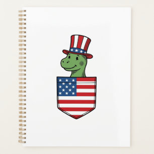 Patriottische Dinosaur Pocket Vintage Shirt Ontwer Planner